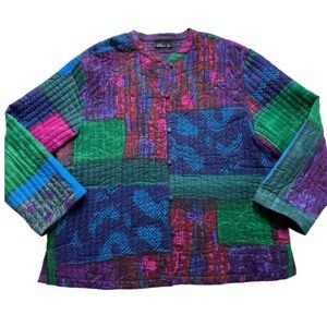 Quilted Patchwork Print Artsy Purple Jacket 1X